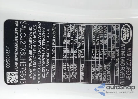 2020 Land Rover Discovery Sport S из США, поврежденный, VIN SALCJ2FX6LH879643